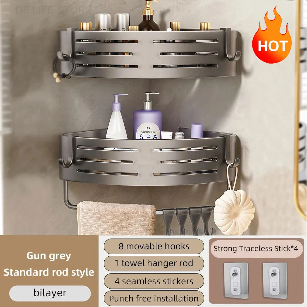 1-2PCS Bathroom Corner Shelf with Plastic Hook Towel