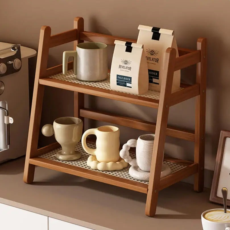 2 Layer Countertop Organizer Coffee Cup Bamboo Storage