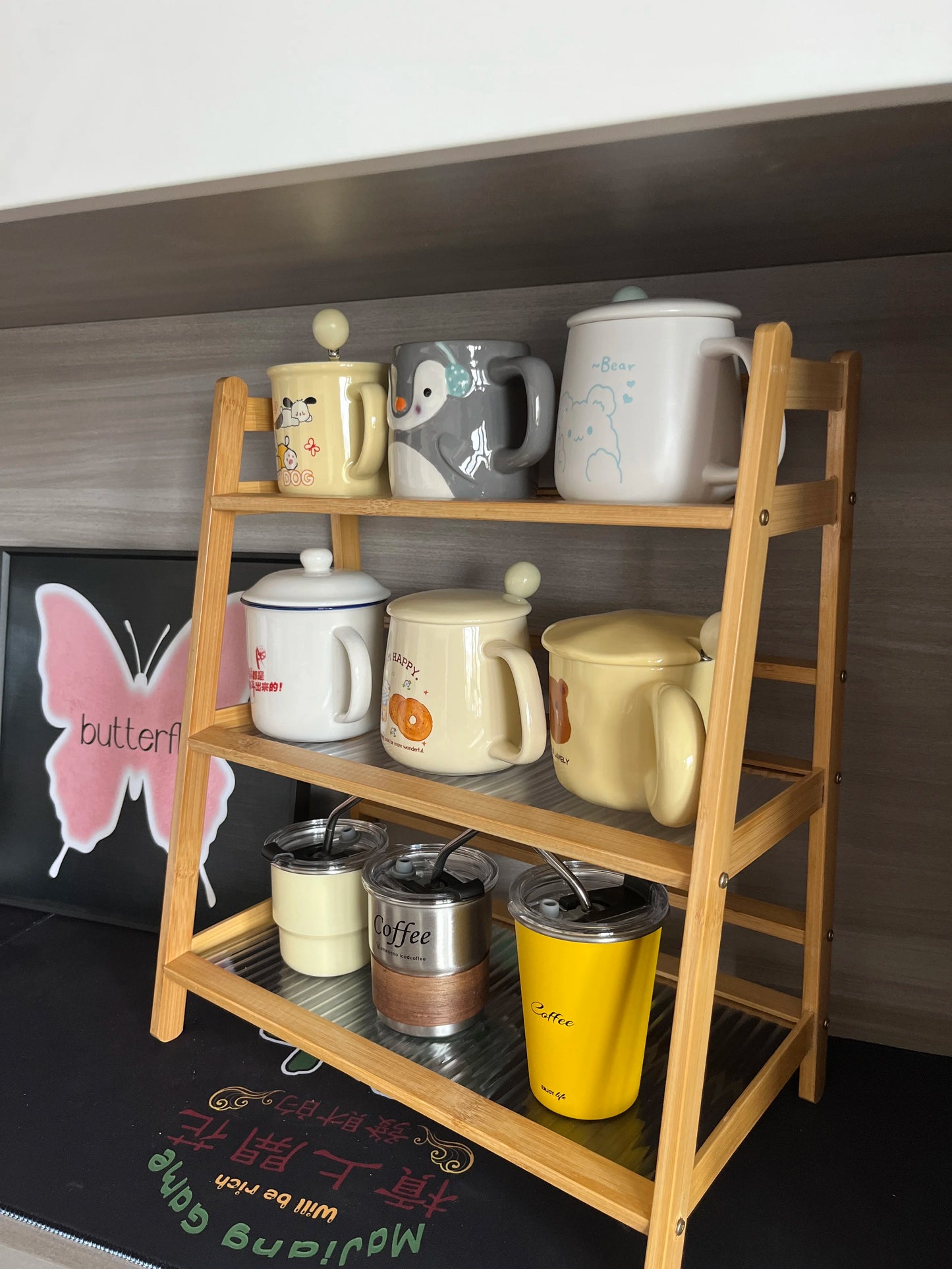 2 Layer Countertop Organizer Coffee Cup Bamboo Storage