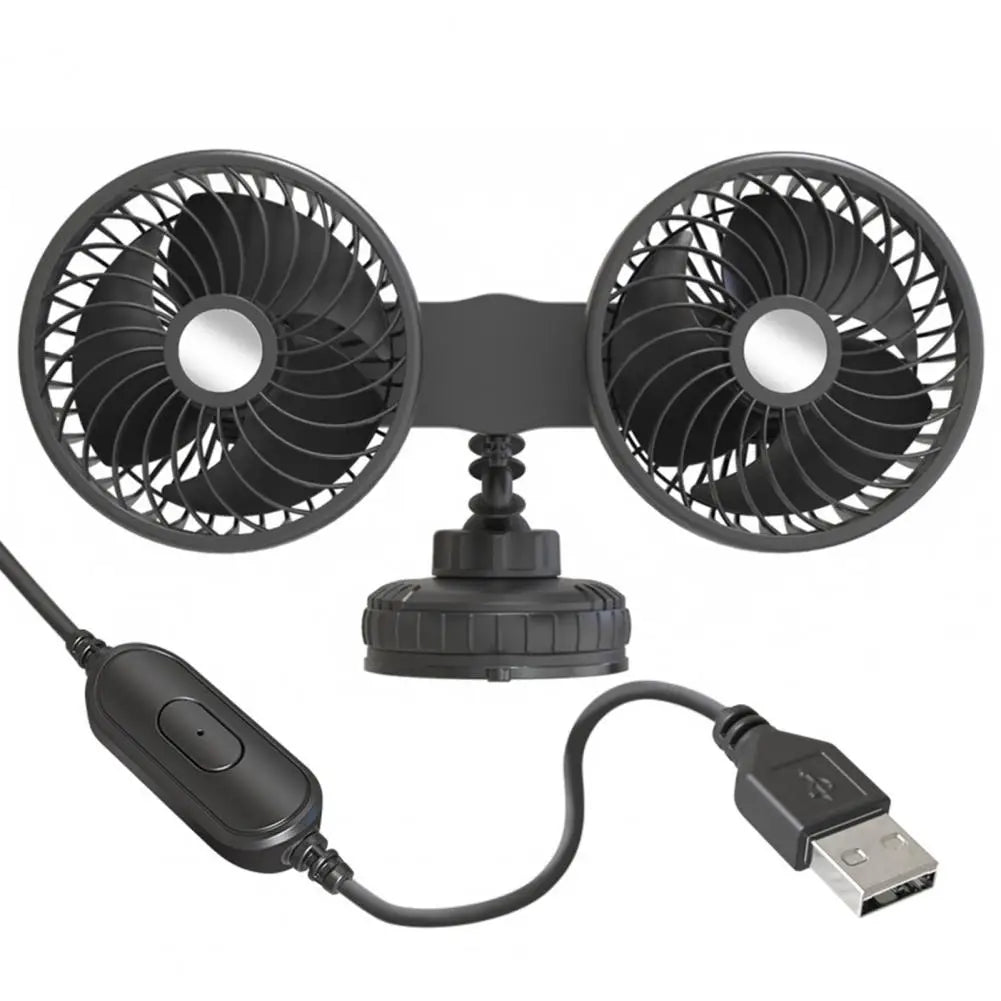 Dual-Head USB Car Fan – Strong Suction Cup & Powerful Cooling