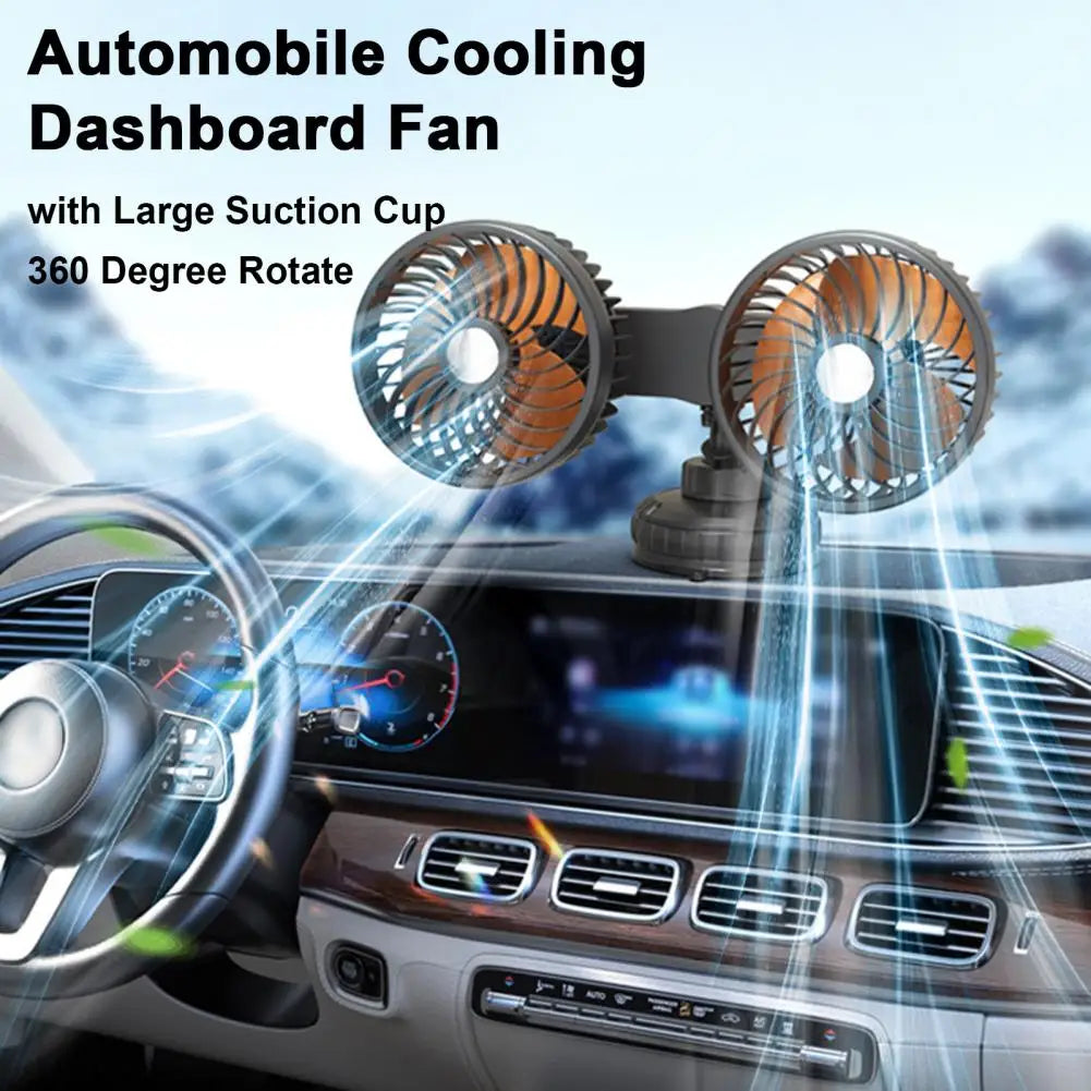 Dual-Head USB Car Fan – Strong Suction Cup & Powerful Cooling