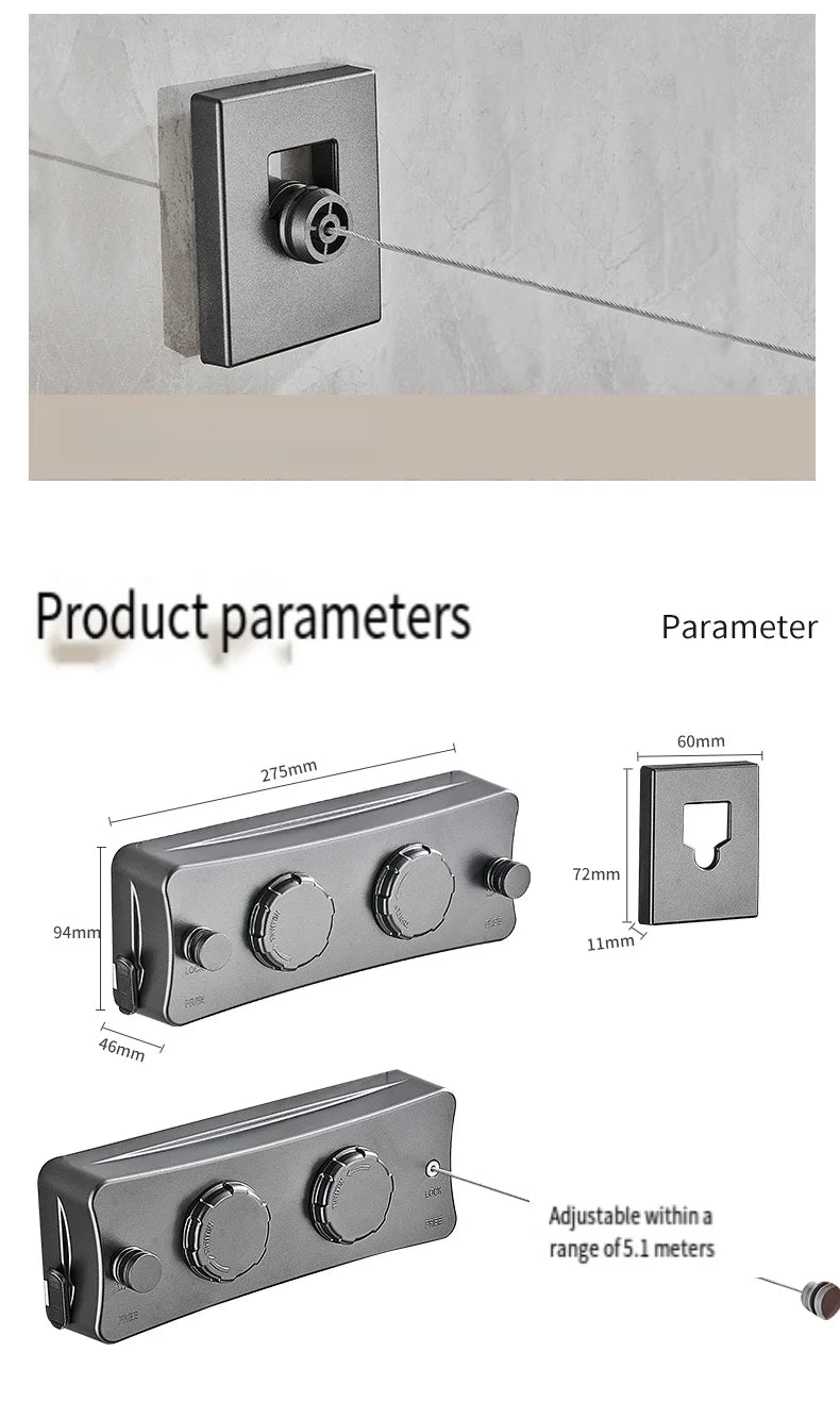 5.1 Meters Retractable Clothesline Indoor Outdoor