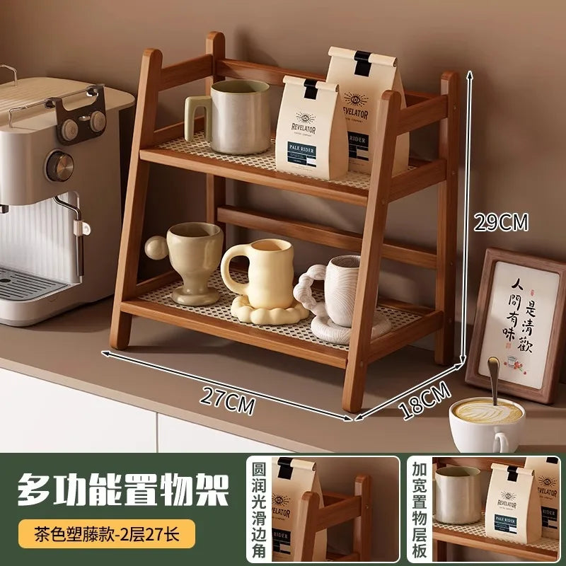 2 Layer Countertop Organizer Coffee Cup Bamboo Storage